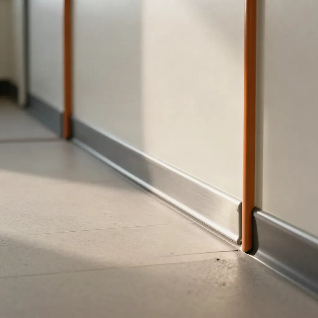 Corridoio passeggeri rinnovato con pavimento nuovo, modanature allineate e luce calda diffusa.